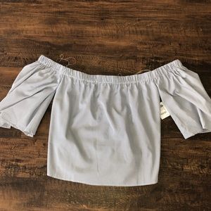 Blue/White Off the Shoulder Blouse